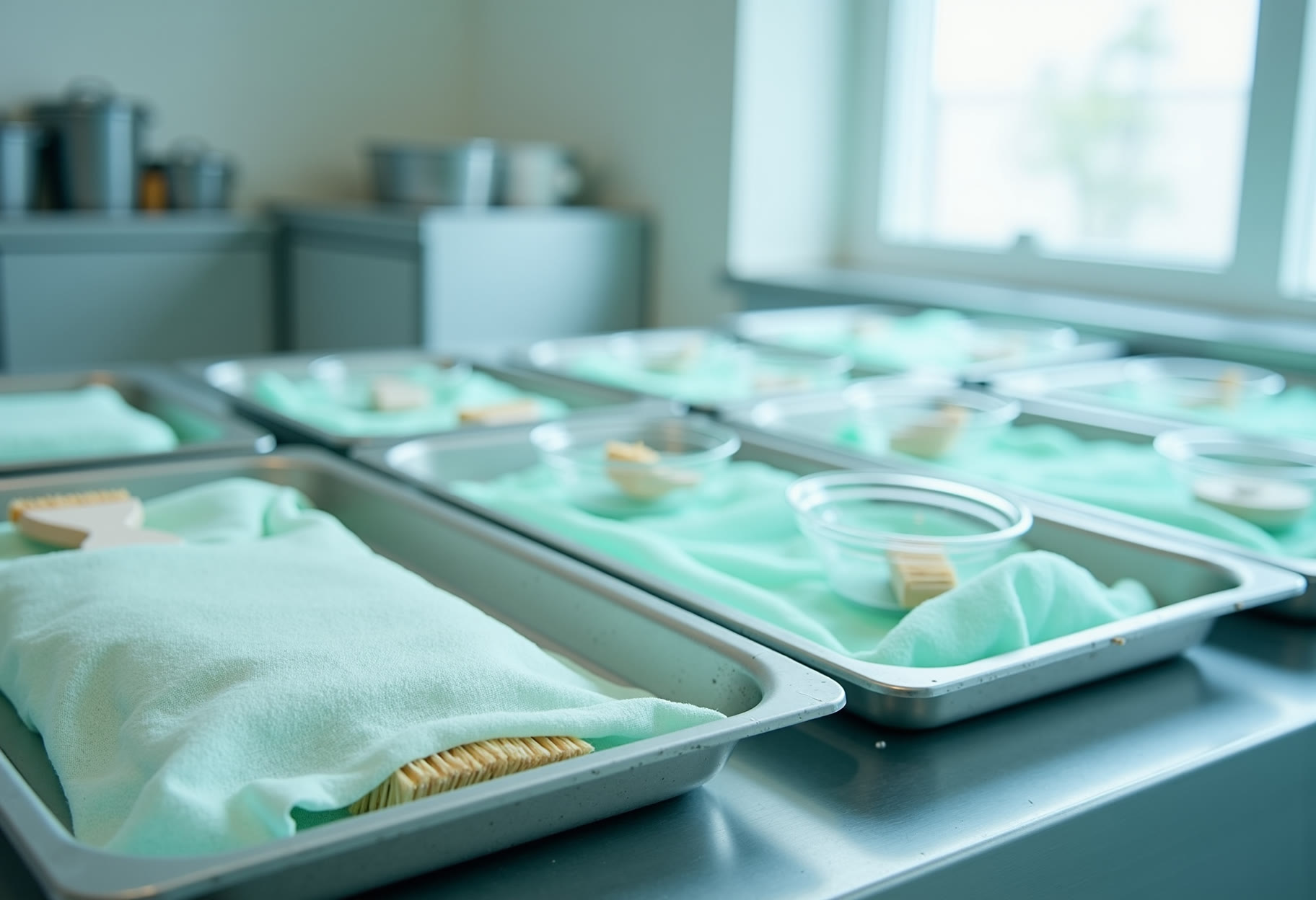 Peel trays prepped for the afternoon
